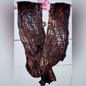 New* Fendi FF Black/Brown/Maroon Large FF Logo Silk Scarf